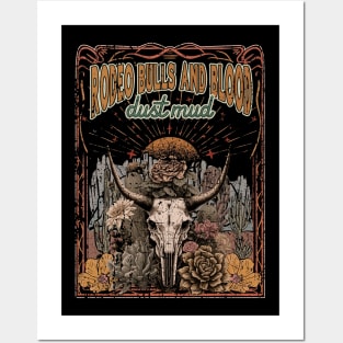 Vintage Rodeo Bulls And Blood Dust Mud Mens Womens Posters and Art